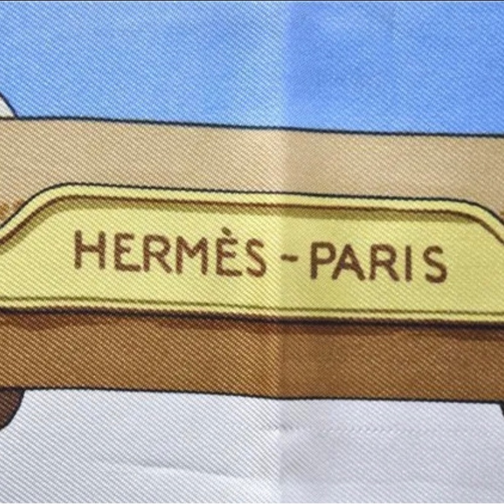 Authentic HERMES Carre 90 Scarf "Tribord" Silk Blue - Picture 14 of 16